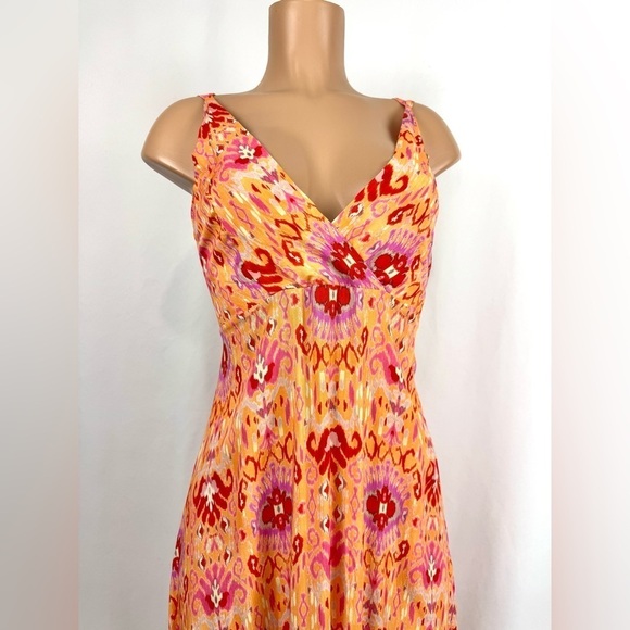 Kaos Jeans NEW Womens Sz 8 Orange Red Print 100% Viscose Maxi Dress Strappy Back - Picture 2 of 15
